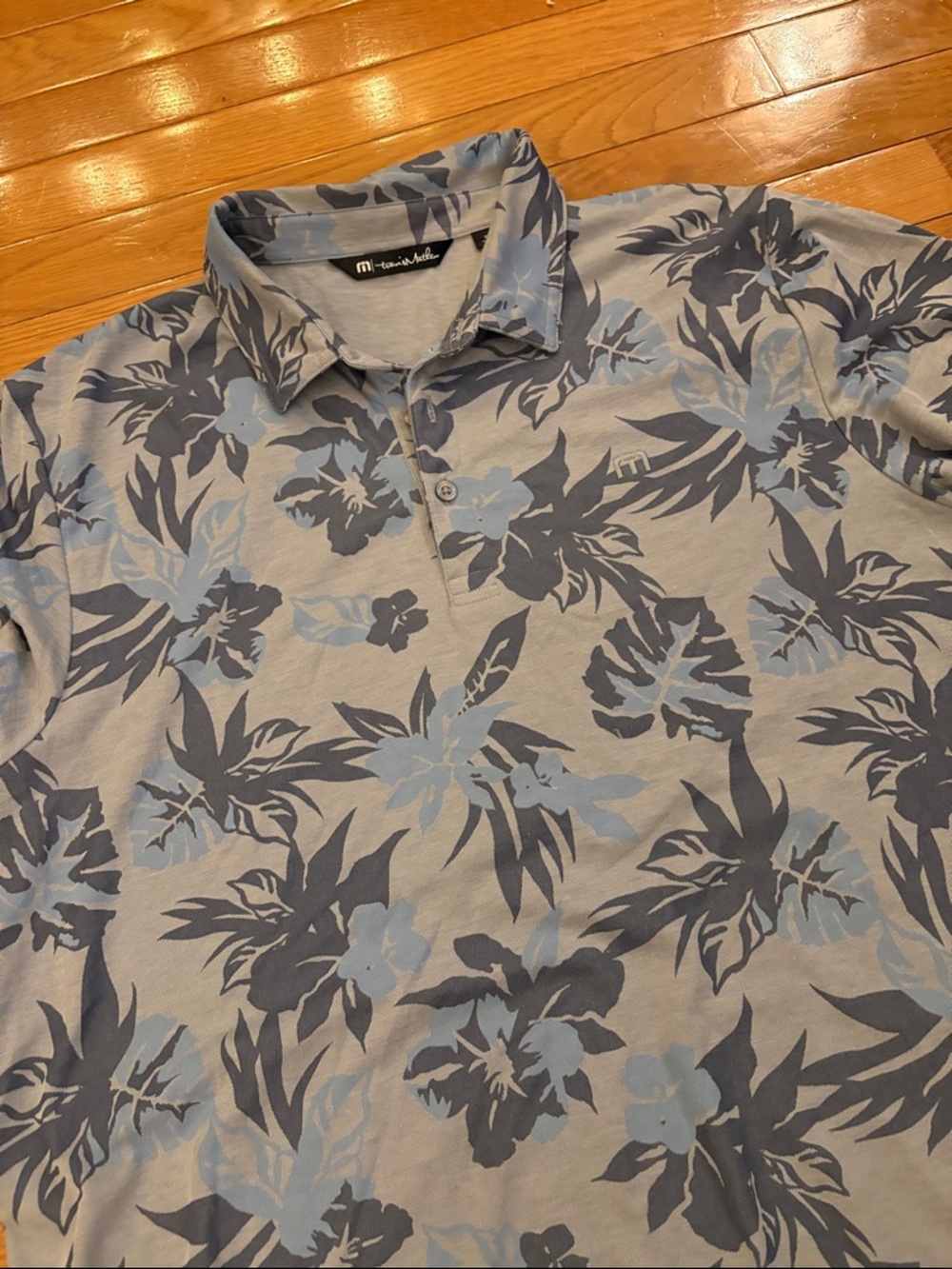 Travis Mathew Blue and Charcoal Floral Polo Shirt - Picture 4 of 9
